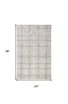 2' X 3' Ivory And Gray Wool Plaid Tufted Handmade Stain Resistant Area Rug