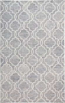 5' X 8' Blue Gray And Ivory Wool Geometric Tufted Handmade Stain Resistant Area Rug
