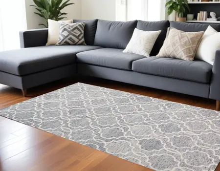 8' X 10' Blue Gray And Ivory Wool Geometric Tufted Handmade Stain Resistant Area Rug