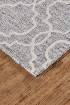 9' X 12' Blue Gray And Ivory Wool Geometric Tufted Handmade Stain Resistant Area Rug