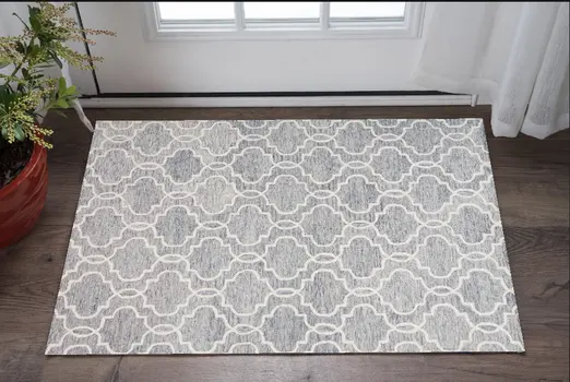 2' X 3' Blue Gray And Ivory Wool Geometric Tufted Handmade Stain Resistant Area Rug