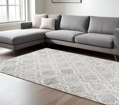8' X 10' Gray and Ivory Wool Geometric Hand Tufted Area Rug