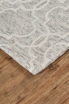 8' X 10' Gray and Ivory Wool Geometric Hand Tufted Area Rug