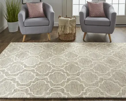 9' X 12' Gray And Ivory Wool Geometric Tufted Handmade Stain Resistant Area Rug