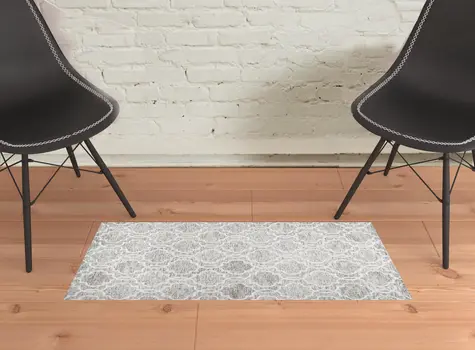 2' X 3' Gray And Ivory Wool Geometric Tufted Handmade Stain Resistant Area Rug