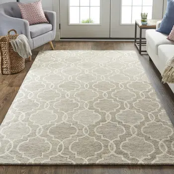 2' X 3' Gray And Ivory Wool Geometric Tufted Handmade Stain Resistant Area Rug