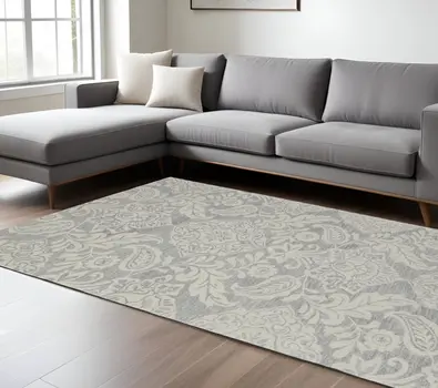 9' X 12' Blue And Ivory Wool Paisley Tufted Handmade Stain Resistant Area Rug