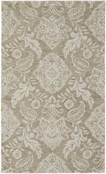 9' X 12' Tan And Ivory Wool Paisley Tufted Handmade Stain Resistant Area Rug