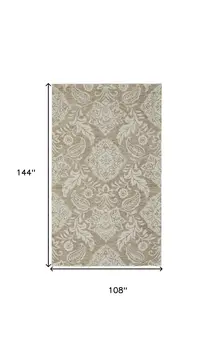 9' X 12' Tan And Ivory Wool Paisley Tufted Handmade Stain Resistant Area Rug