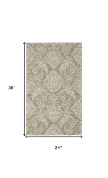 2' X 3' Tan And Ivory Wool Paisley Tufted Handmade Stain Resistant Area Rug