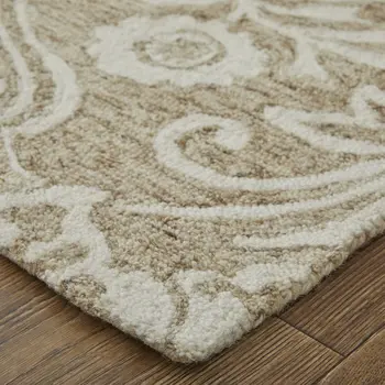 2' X 3' Tan And Ivory Wool Paisley Tufted Handmade Stain Resistant Area Rug