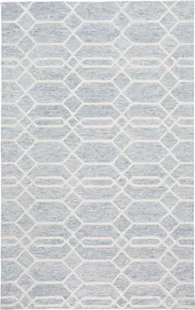 9' X 12' Blue And Ivory Wool Geometric Tufted Handmade Stain Resistant Area Rug