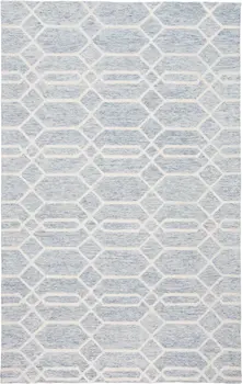 2' X 3' Blue And Ivory Wool Geometric Tufted Handmade Stain Resistant Area Rug