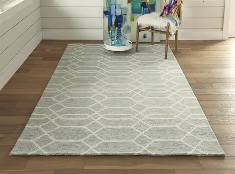 2' X 3' Blue And Ivory Wool Geometric Tufted Handmade Stain Resistant Area Rug