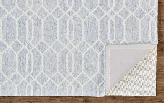 2' X 3' Blue And Ivory Wool Geometric Tufted Handmade Stain Resistant Area Rug