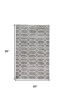 5' X 8' Gray Black And Ivory Wool Geometric Tufted Handmade Stain Resistant Area Rug
