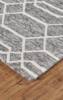 9' X 12' Gray Black And Ivory Wool Geometric Tufted Handmade Stain Resistant Area Rug