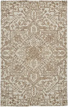 9' X 12' Ivory And Brown Wool Floral Tufted Handmade Stain Resistant Area Rug
