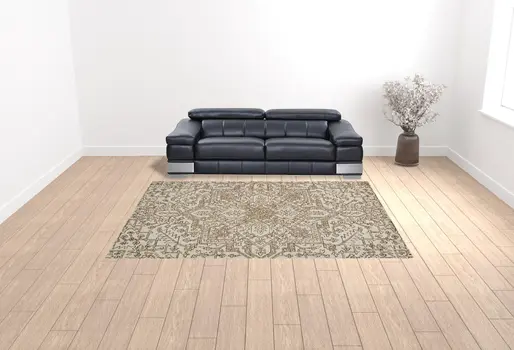 9' X 12' Ivory And Brown Wool Floral Tufted Handmade Stain Resistant Area Rug