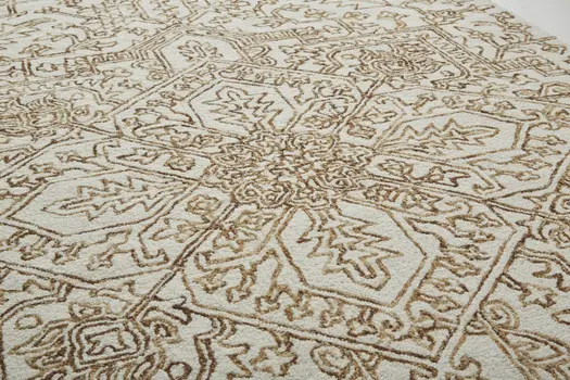 9' X 12' Ivory And Brown Wool Floral Tufted Handmade Stain Resistant Area Rug