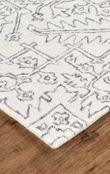 5' X 8' Ivory And Gray Wool Floral Tufted Handmade Stain Resistant Area Rug