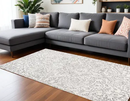 8' X 10' Ivory And Gray Wool Floral Tufted Handmade Stain Resistant Area Rug