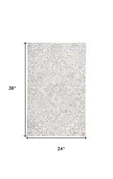 2' X 3' Ivory And Gray Wool Floral Tufted Handmade Stain Resistant Area Rug