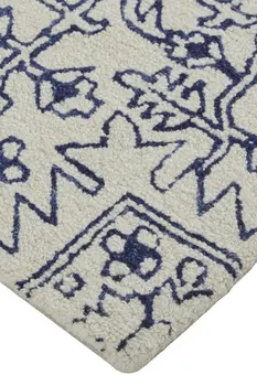 5' X 8' Ivory And Navy Wool Floral Tufted Handmade Stain Resistant Area Rug
