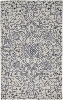 8' X 10' Ivory and Blue Wool Floral Hand Tufted Area Rug
