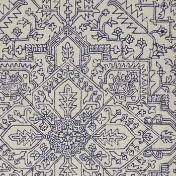 8' X 10' Ivory and Blue Wool Floral Hand Tufted Area Rug