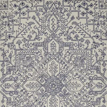 8' X 10' Ivory and Blue Wool Floral Hand Tufted Area Rug