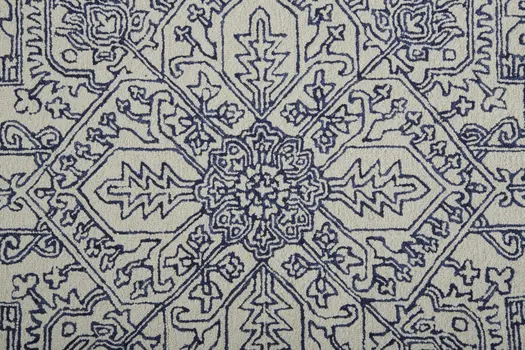 8' X 10' Ivory and Blue Wool Floral Hand Tufted Area Rug