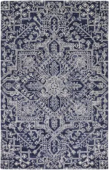 5' X 8' Blue And Ivory Wool Floral Tufted Handmade Stain Resistant Area Rug