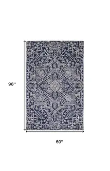 5' X 8' Blue And Ivory Wool Floral Tufted Handmade Stain Resistant Area Rug