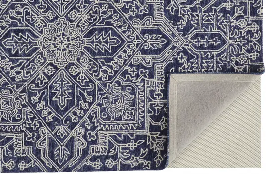 5' X 8' Blue And Ivory Wool Floral Tufted Handmade Stain Resistant Area Rug