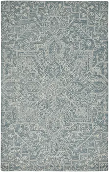 9' X 12' Blue Ivory And Green Wool Floral Tufted Handmade Stain Resistant Area Rug