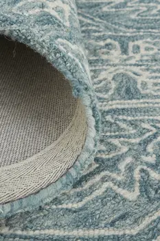 9' X 12' Blue Ivory And Green Wool Floral Tufted Handmade Stain Resistant Area Rug