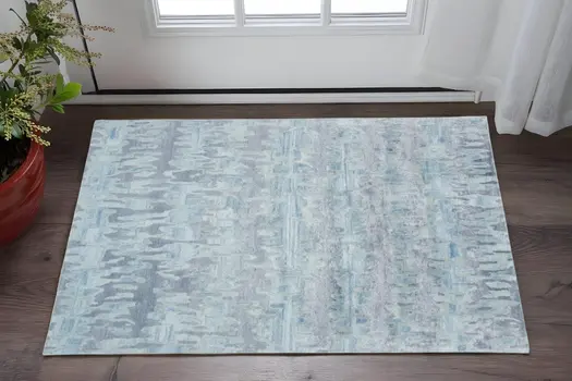 2' X 3' Blue Green And Gray Abstract Tufted Handmade Area Rug