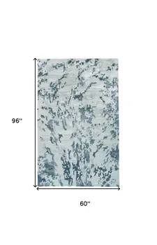 5' X 8' Blue Green And Silver Abstract Tufted Handmade Area Rug