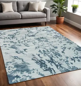 5' X 8' Blue Green And Silver Abstract Tufted Handmade Area Rug