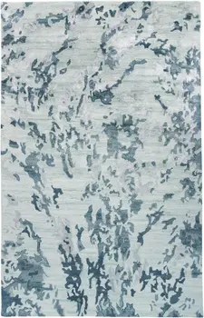 2' X 3' Blue and Green Abstract Hand Tufted Area Rug