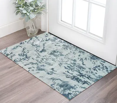 2' X 3' Blue and Green Abstract Hand Tufted Area Rug