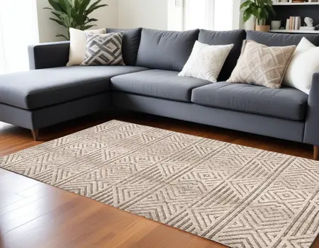 10' X 13' Tan Ivory And Brown Geometric Stain Resistant Area Rug