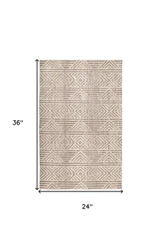 2' X 3' Tan Ivory And Brown Geometric Stain Resistant Area Rug