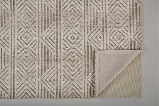 2' X 3' Tan Ivory And Brown Geometric Stain Resistant Area Rug
