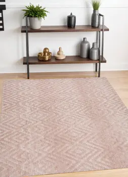 4' X 6' Pink And Ivory Geometric Stain Resistant Area Rug