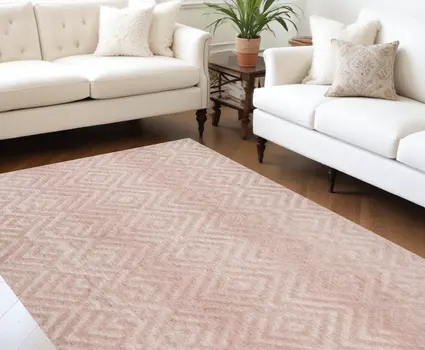 10' X 13' Pink And Ivory Geometric Stain Resistant Area Rug
