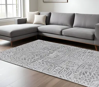 8' X 10' Gray Geometric Non Skid Area Rug