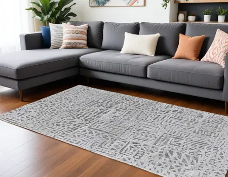 10' X 13' Gray And Silver Geometric Stain Resistant Area Rug