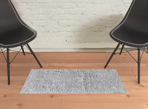 2' X 3' Gray And Silver Geometric Stain Resistant Area Rug